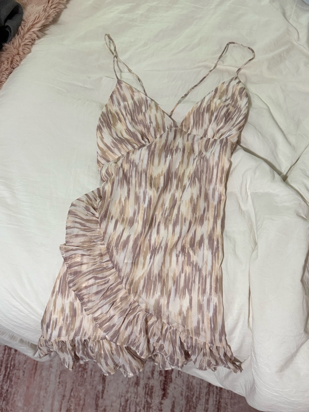 H&M Blush Taupe Ikat-Print Spaghetti Strap Mini Dress